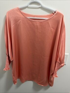 SHEIN Coral Satin Tunic with Smocked Cuffs